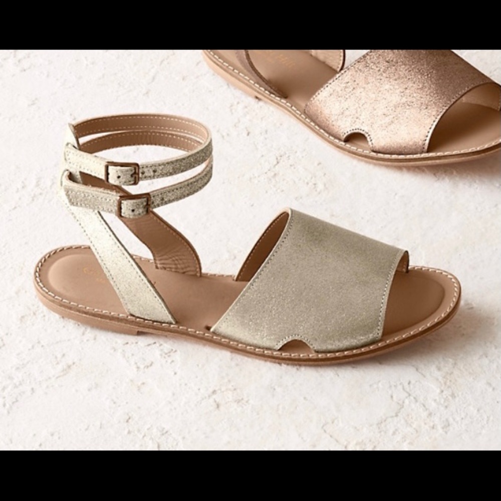 Garnet Hill Delfina ankle-strap sandals sz 37 gold